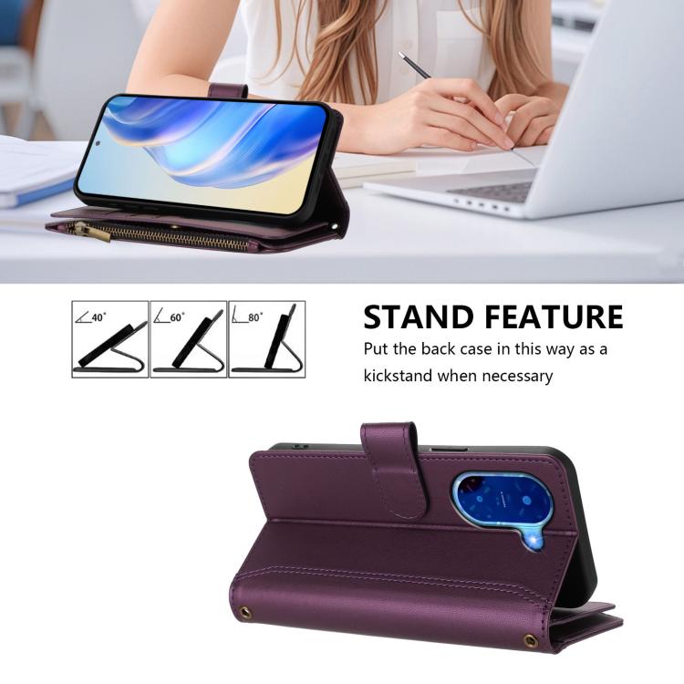 For Redmi A5 4G 173.3mm Magnetic Closure 9 Card Slots Zipper Leather Case with Hand Strap