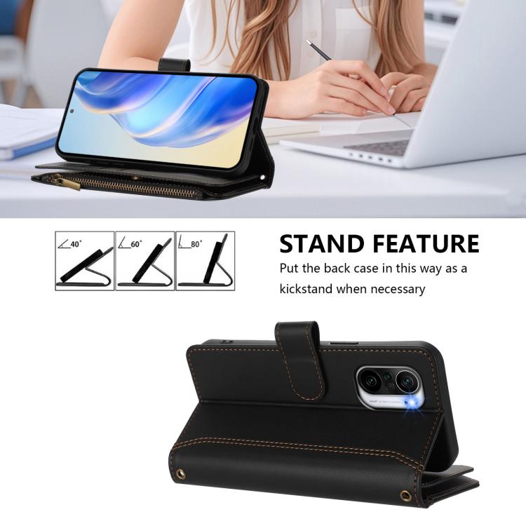 For Redmi K40 / K40 Pro / Poco F3 Magnetic Closure 9 Card Slots Zipper Leather Case with Hand Strap