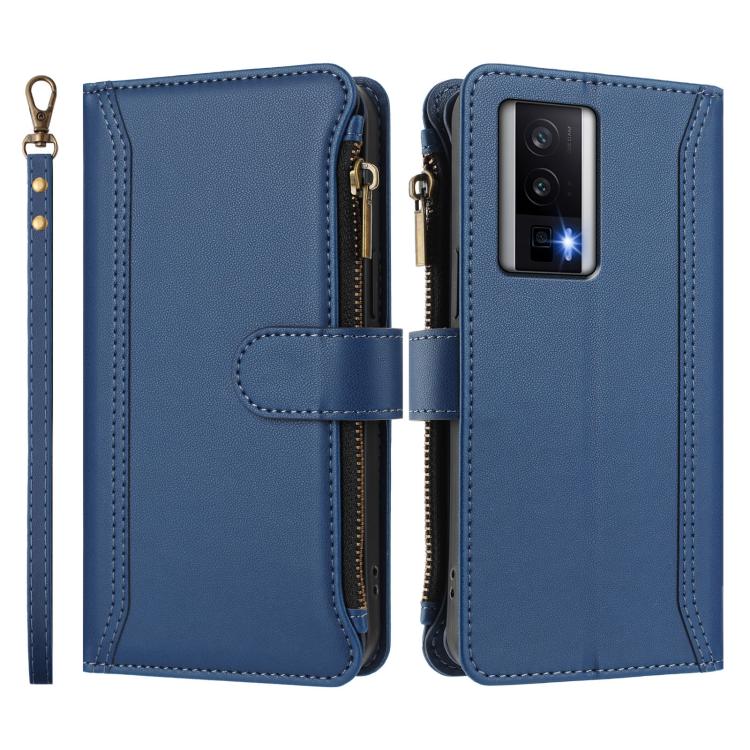 For Redmi K60 / K60 Pro / Poco F5 Pro Magnetic Closure 9 Card Slots Zipper Leather Case with Hand Strap