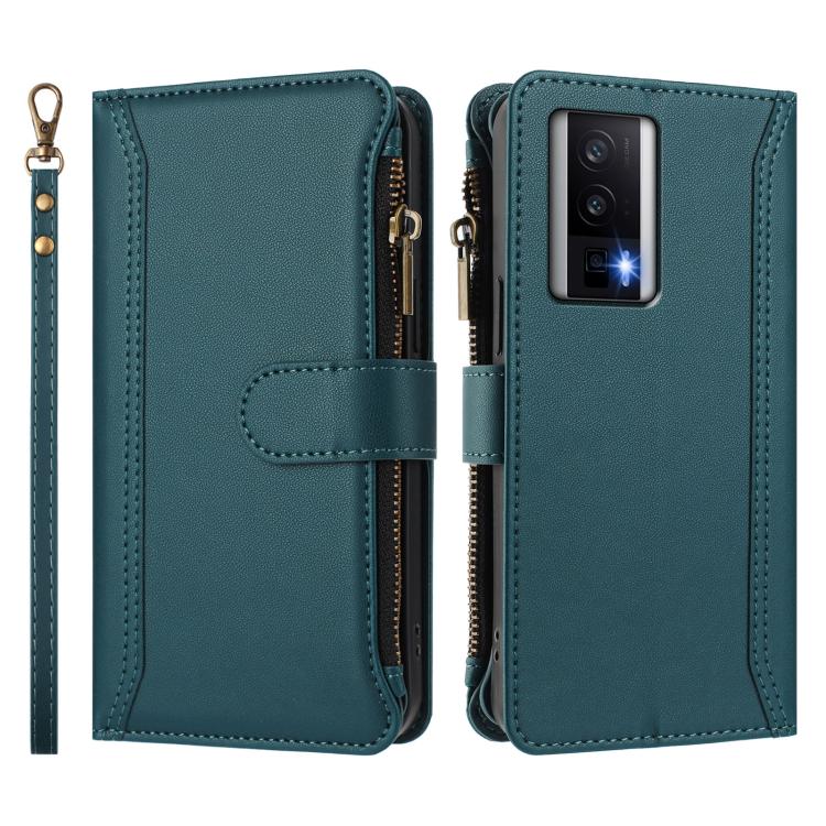 For Redmi K60 / K60 Pro / Poco F5 Pro Magnetic Closure 9 Card Slots Zipper Leather Case with Hand Strap