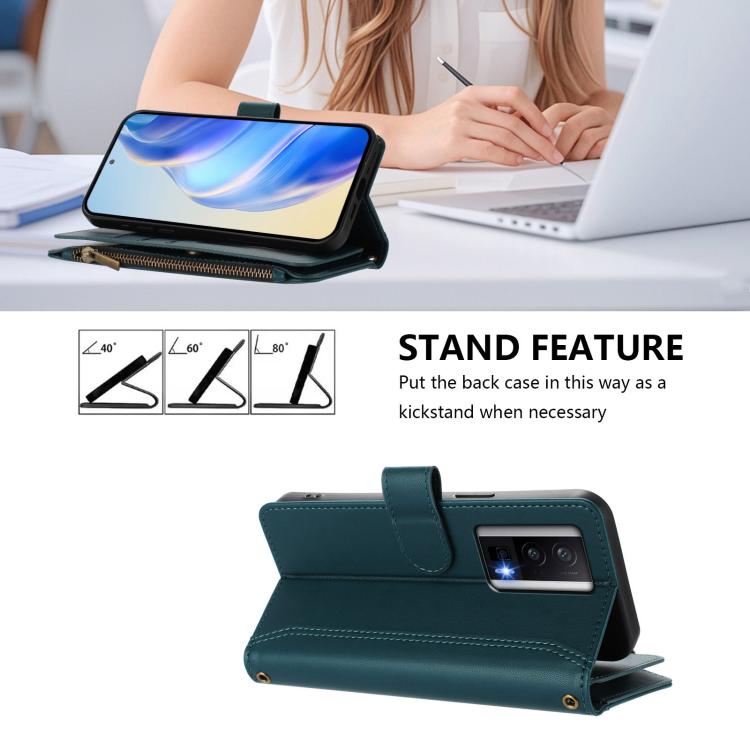 For Redmi K60 / K60 Pro / Poco F5 Pro Magnetic Closure 9 Card Slots Zipper Leather Case with Hand Strap