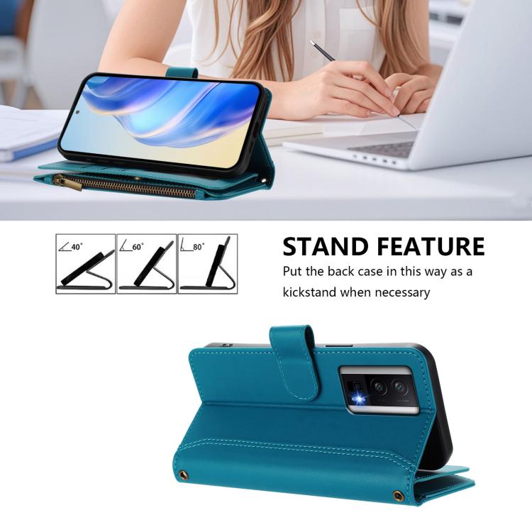 For Redmi K60 / K60 Pro / Poco F5 Pro Magnetic Closure 9 Card Slots Zipper Leather Case with Hand Strap