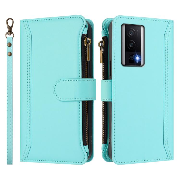 For Redmi K60 / K60 Pro / Poco F5 Pro Magnetic Closure 9 Card Slots Zipper Leather Case with Hand Strap