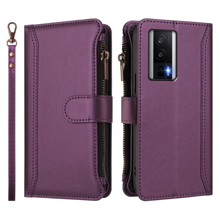 For Redmi K60 / K60 Pro / Poco F5 Pro Magnetic Closure 9 Card Slots Zipper Leather Case with Hand Strap