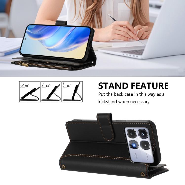 For Redmi K70 Ultra Magnetic Closure 9 Card Slots Zipper Leather Case with Hand Strap