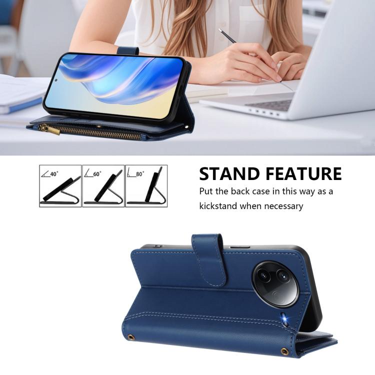 For Redmi K80 / K80 Pro Magnetic Closure 9 Card Slots Zipper Leather Case with Hand Strap