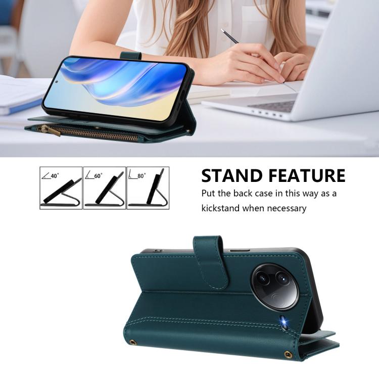 For Redmi K80 / K80 Pro Magnetic Closure 9 Card Slots Zipper Leather Case with Hand Strap