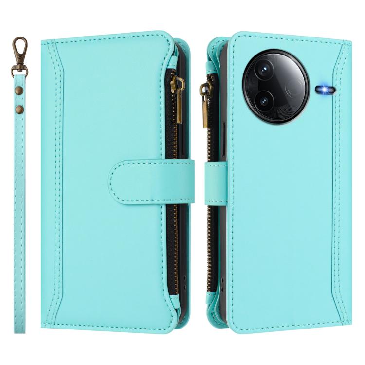 For Redmi K80 / K80 Pro Magnetic Closure 9 Card Slots Zipper Leather Case with Hand Strap