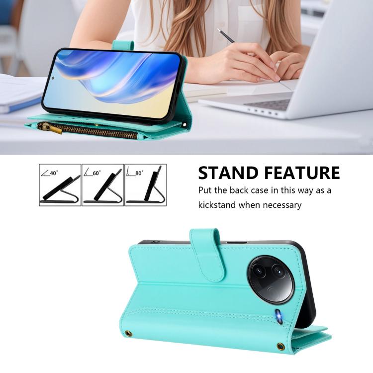 For Redmi K80 / K80 Pro Magnetic Closure 9 Card Slots Zipper Leather Case with Hand Strap