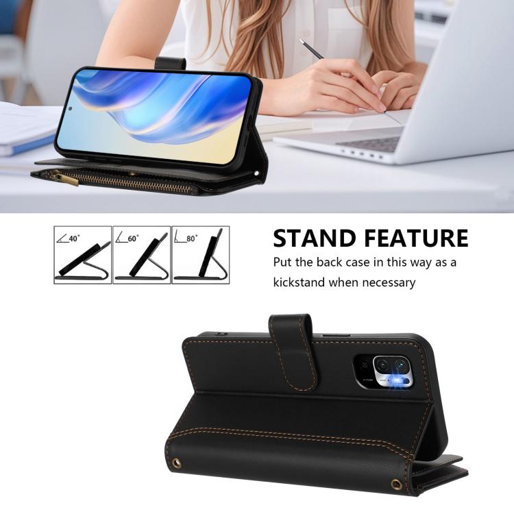 For Redmi Note 10 5G / Note 10T 5G Magnetic Closure 9 Card Slots Zipper Leather Case with Hand Strap