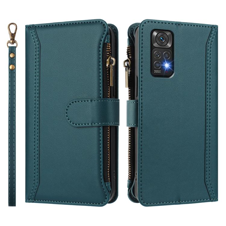 For Redmi Note 11 / 11S 4G / 12S 4G Magnetic Closure 9 Card Slots Zipper Leather Case with Hand Strap