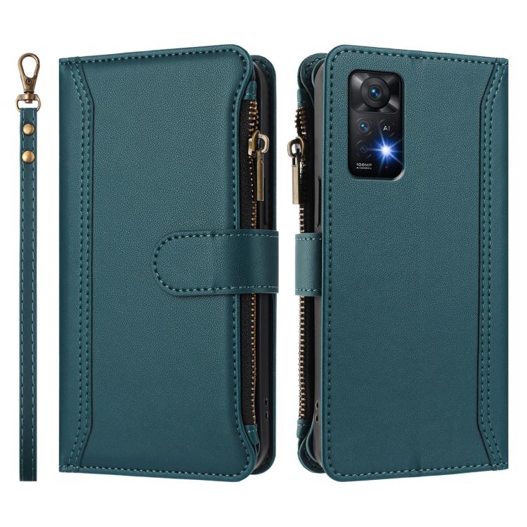 For Redmi Note 11 Pro 4G / 5G Magnetic Closure 9 Card Slots Zipper Leather Case with Hand Strap