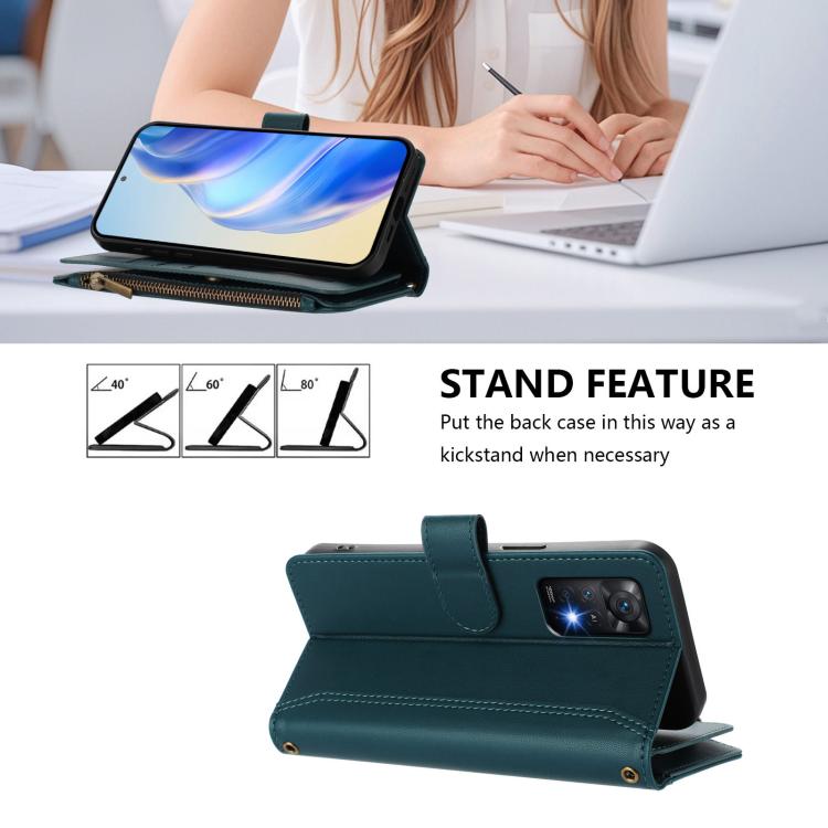 For Redmi Note 11 Pro 4G / 5G Magnetic Closure 9 Card Slots Zipper Leather Case with Hand Strap