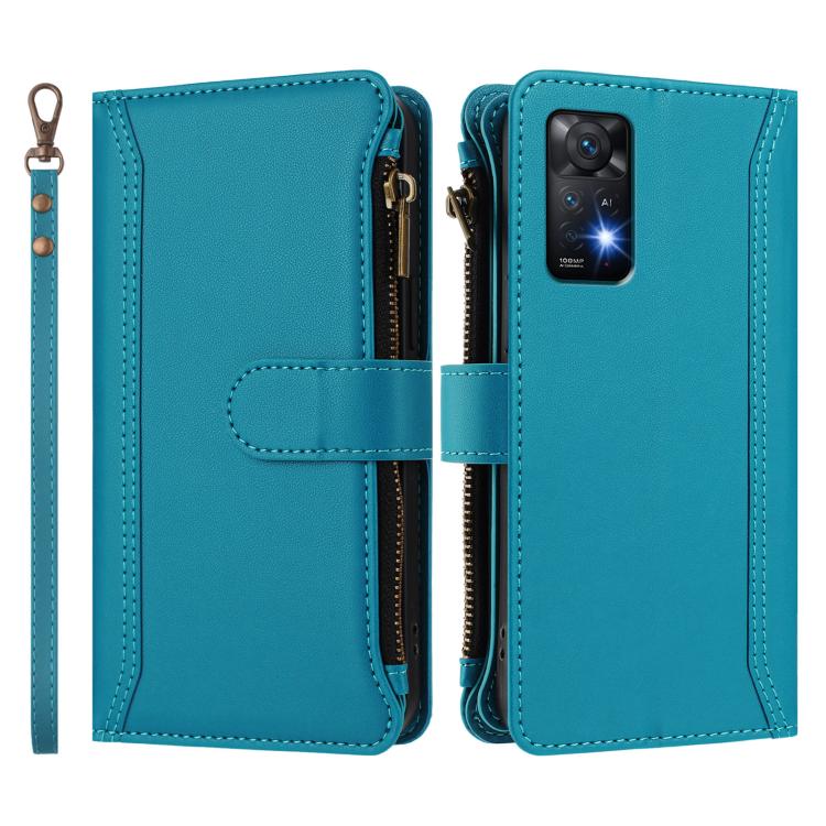 For Redmi Note 11 Pro 4G / 5G Magnetic Closure 9 Card Slots Zipper Leather Case with Hand Strap