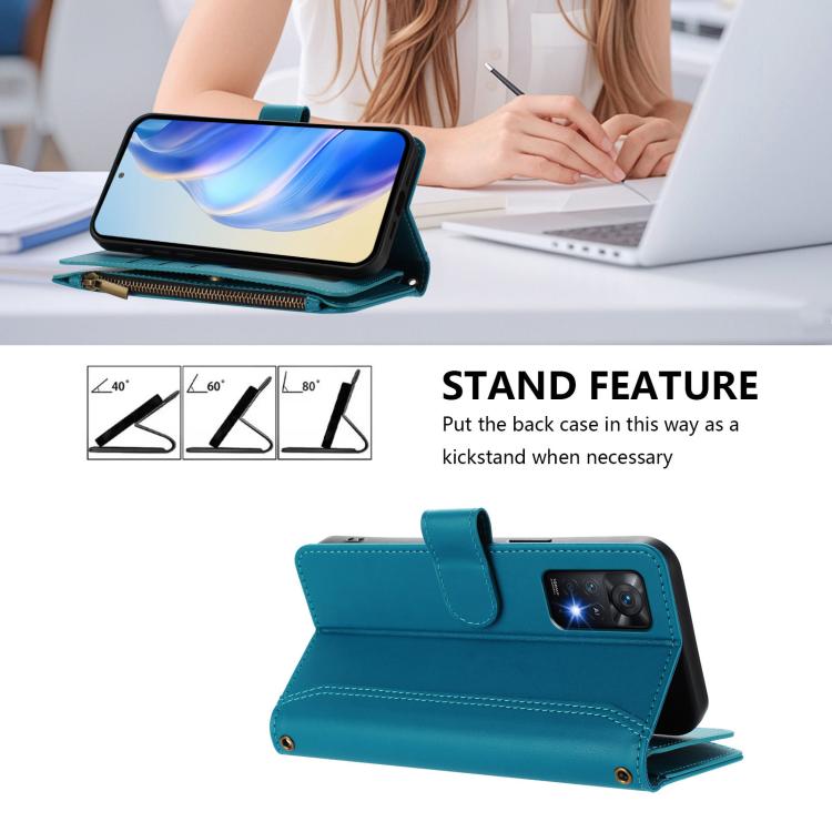 For Redmi Note 11 Pro 4G / 5G Magnetic Closure 9 Card Slots Zipper Leather Case with Hand Strap