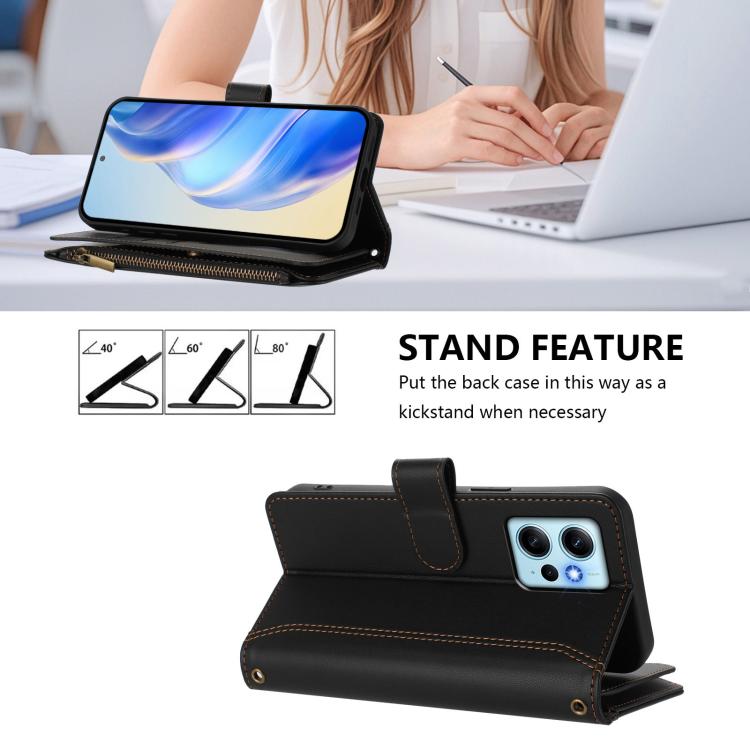 For Redmi Note 12 4G Global Magnetic Closure 9 Card Slots Zipper Leather Case with Hand Strap