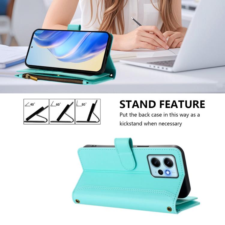 For Redmi Note 12 4G Global Magnetic Closure 9 Card Slots Zipper Leather Case with Hand Strap
