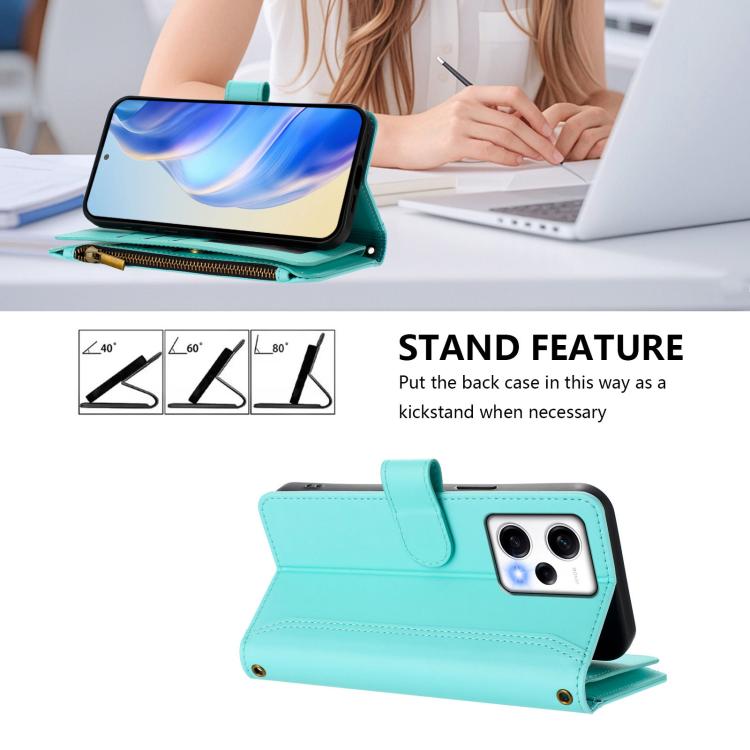 For Redmi Note 12 Pro 5G Global / Poco X5 Pro Magnetic Closure 9 Card Slots Zipper Leather Case with Hand Strap