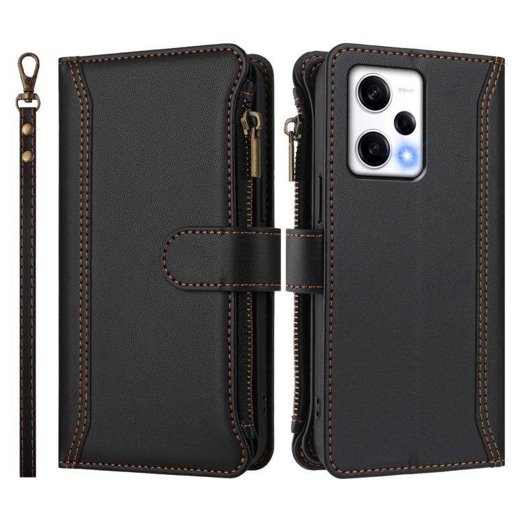 For Redmi Note 12 Pro+ / Note 12 Explorer Magnetic Closure 9 Card Slots Zipper Leather Case with Hand Strap