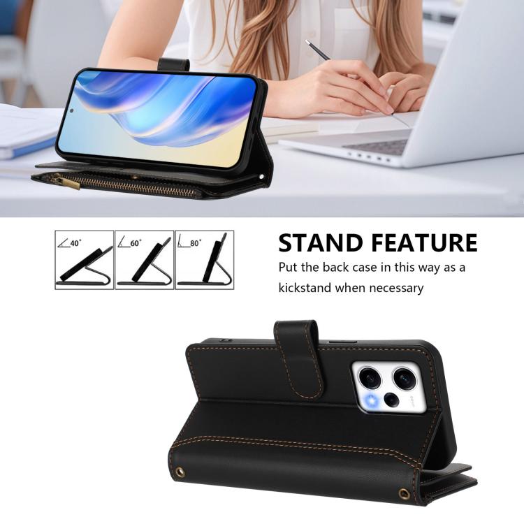 For Redmi Note 12 Pro+ / Note 12 Explorer Magnetic Closure 9 Card Slots Zipper Leather Case with Hand Strap