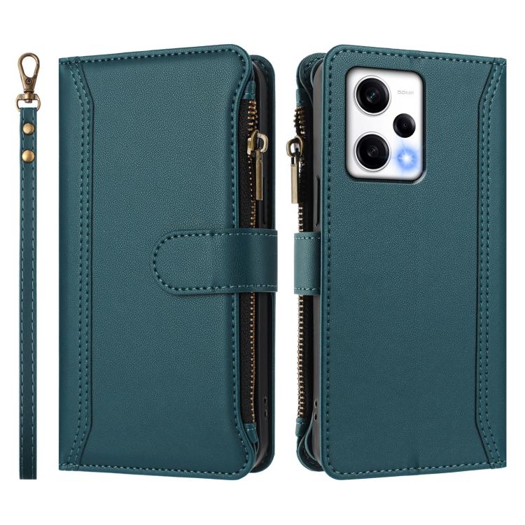 For Redmi Note 12 Pro+ / Note 12 Explorer Magnetic Closure 9 Card Slots Zipper Leather Case with Hand Strap