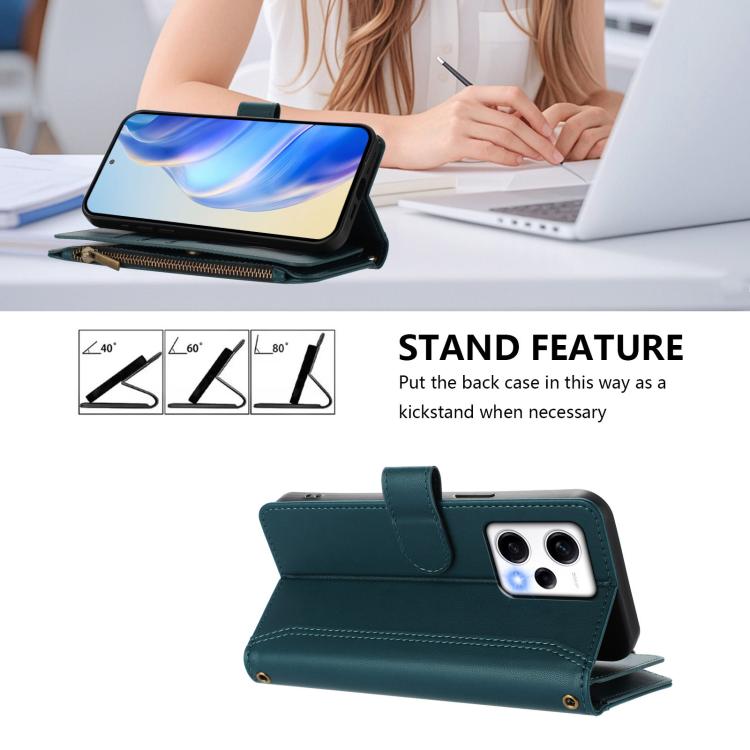 For Redmi Note 12 Pro+ / Note 12 Explorer Magnetic Closure 9 Card Slots Zipper Leather Case with Hand Strap