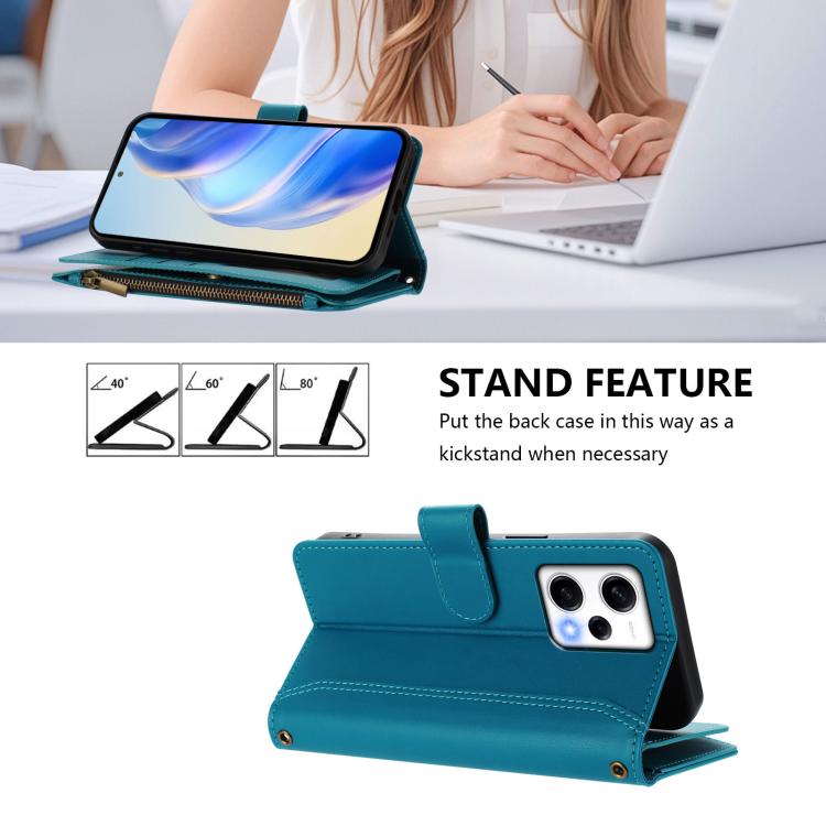 For Redmi Note 12 Pro+ / Note 12 Explorer Magnetic Closure 9 Card Slots Zipper Leather Case with Hand Strap