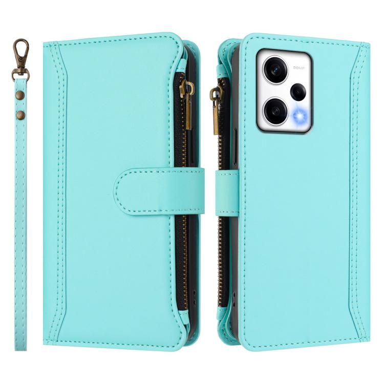 For Redmi Note 12 Pro+ / Note 12 Explorer Magnetic Closure 9 Card Slots Zipper Leather Case with Hand Strap