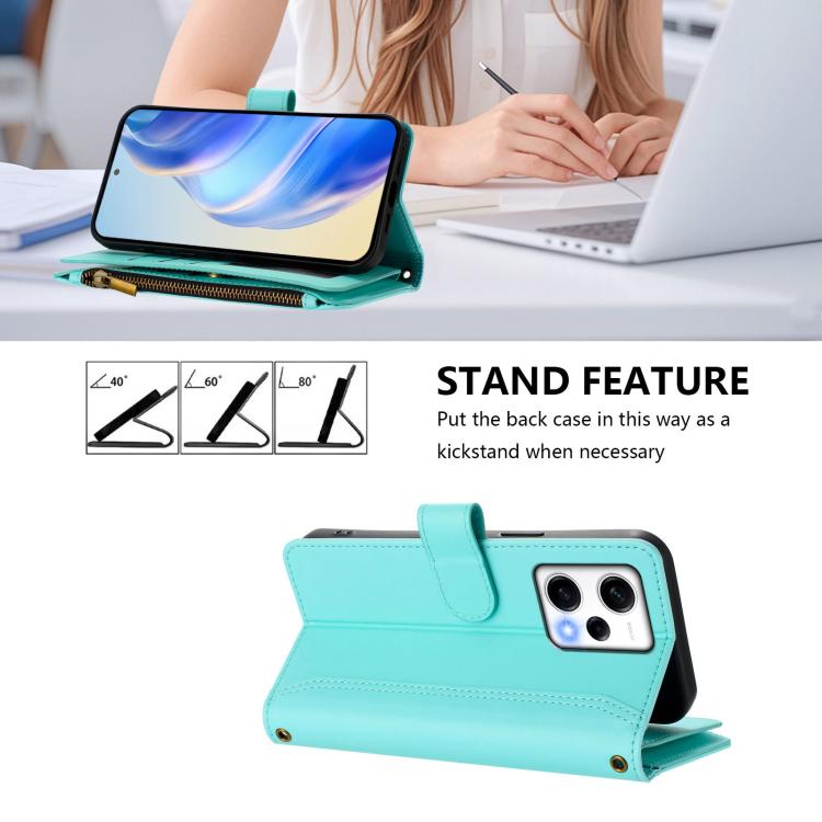 For Redmi Note 12 Pro+ / Note 12 Explorer Magnetic Closure 9 Card Slots Zipper Leather Case with Hand Strap