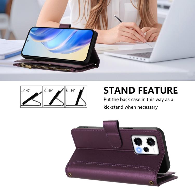 For Redmi Note 12 Pro+ / Note 12 Explorer Magnetic Closure 9 Card Slots Zipper Leather Case with Hand Strap