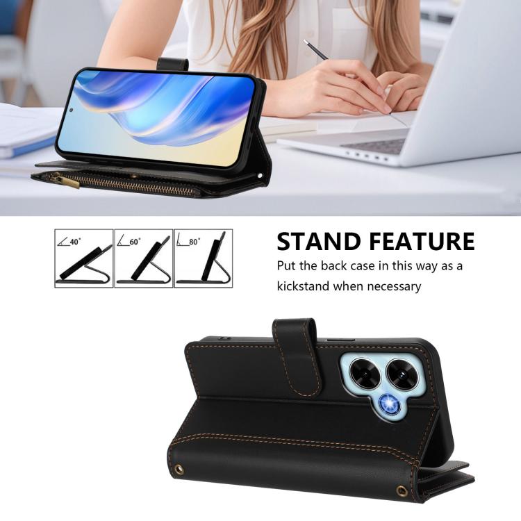 For Redmi Note 13 4G Magnetic Closure 9 Card Slots Zipper Leather Case with Hand Strap