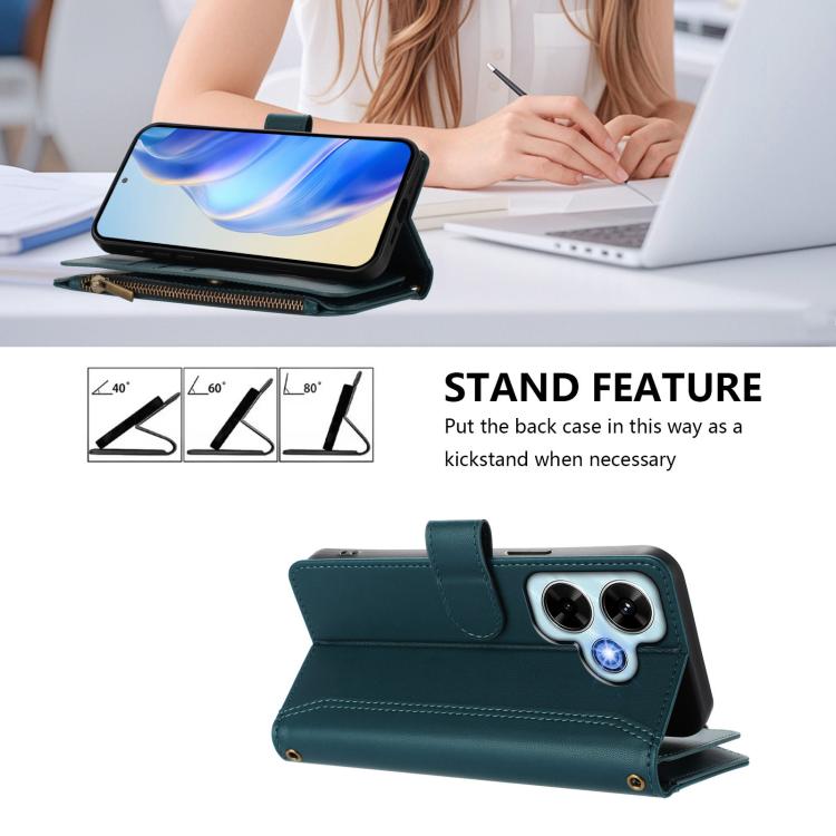 For Redmi Note 13 4G Magnetic Closure 9 Card Slots Zipper Leather Case with Hand Strap