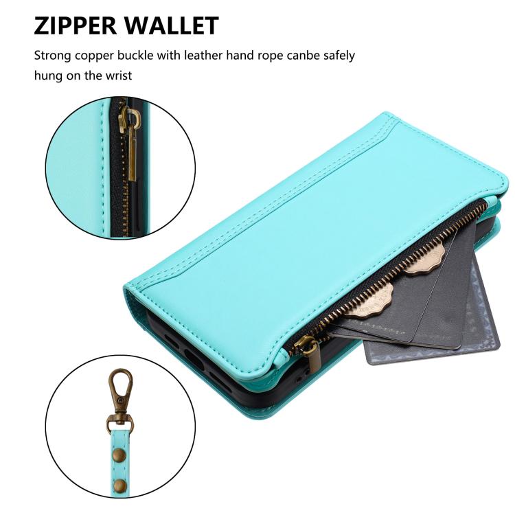 For Redmi Note 13 4G Magnetic Closure 9 Card Slots Zipper Leather Case with Hand Strap