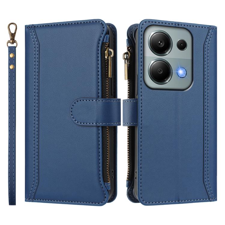 For Redmi Note 13 Pro 4G / Poco M6 Pro 4G Magnetic Closure 9 Card Slots Zipper Leather Case with Hand Strap