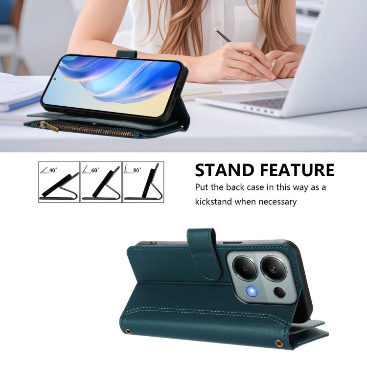 For Redmi Note 13 Pro 4G / Poco M6 Pro 4G Magnetic Closure 9 Card Slots Zipper Leather Case with Hand Strap