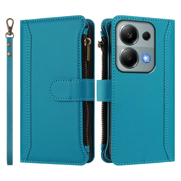 For Redmi Note 13 Pro 4G / Poco M6 Pro 4G Magnetic Closure 9 Card Slots Zipper Leather Case with Hand Strap