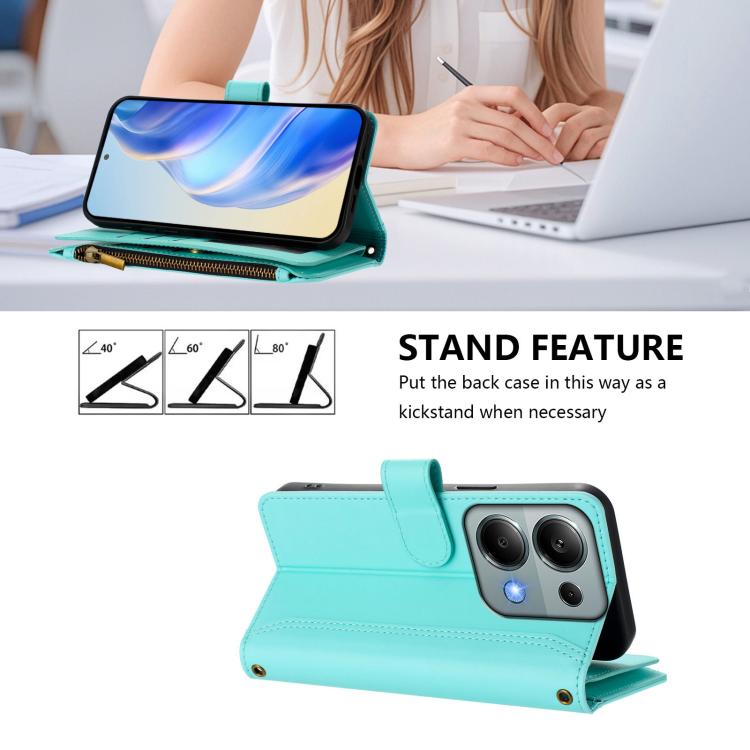 For Redmi Note 13 Pro 4G / Poco M6 Pro 4G Magnetic Closure 9 Card Slots Zipper Leather Case with Hand Strap
