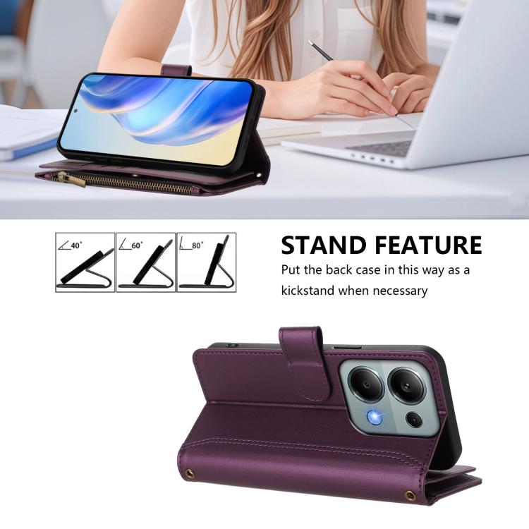 For Redmi Note 13 Pro 4G / Poco M6 Pro 4G Magnetic Closure 9 Card Slots Zipper Leather Case with Hand Strap