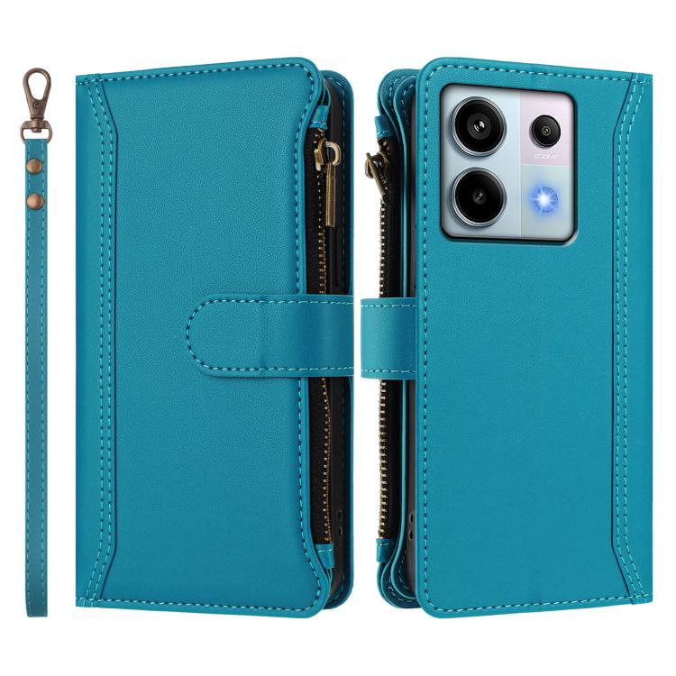 For Redmi Note 13 Pro 5G / Poco X6 Magnetic Closure 9 Card Slots Zipper Leather Case with Hand Strap