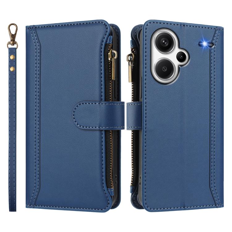For Redmi Note 13 Pro+ 5G Magnetic Closure 9 Card Slots Zipper Leather Case with Hand Strap