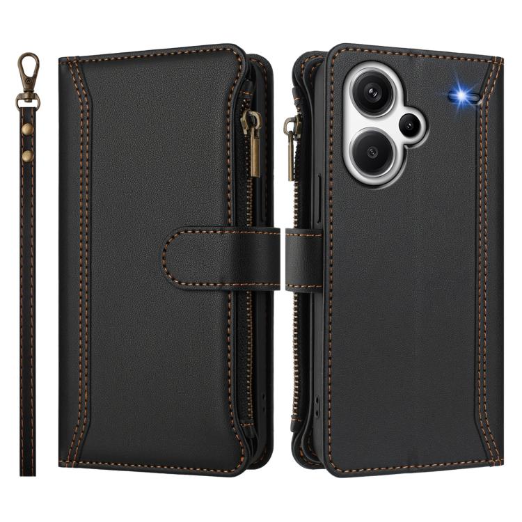 For Redmi Note 13 Pro+ 5G Magnetic Closure 9 Card Slots Zipper Leather Case with Hand Strap