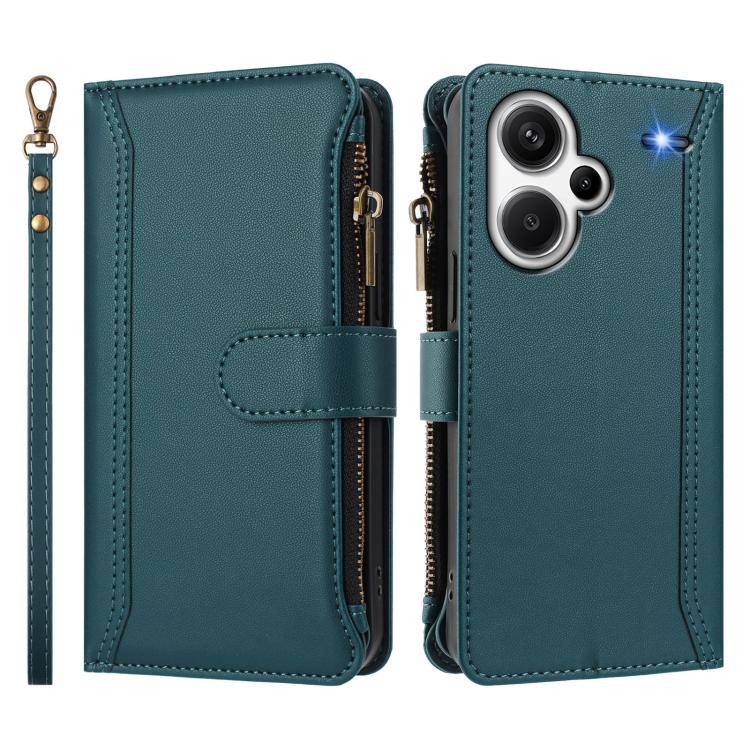 For Redmi Note 13 Pro+ 5G Magnetic Closure 9 Card Slots Zipper Leather Case with Hand Strap