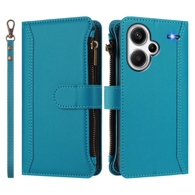 For Redmi Note 13 Pro+ 5G Magnetic Closure 9 Card Slots Zipper Leather Case with Hand Strap