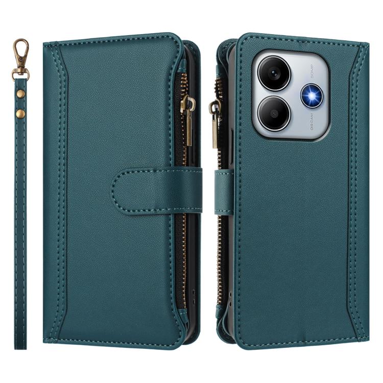For Redmi Note 14 5G / Poco M7 Pro 5G Magnetic Closure 9 Card Slots Zipper Leather Case with Hand Strap