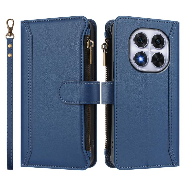 For Redmi Note 14 Pro 4G Magnetic Closure 9 Card Slots Zipper Leather Case with Hand Strap