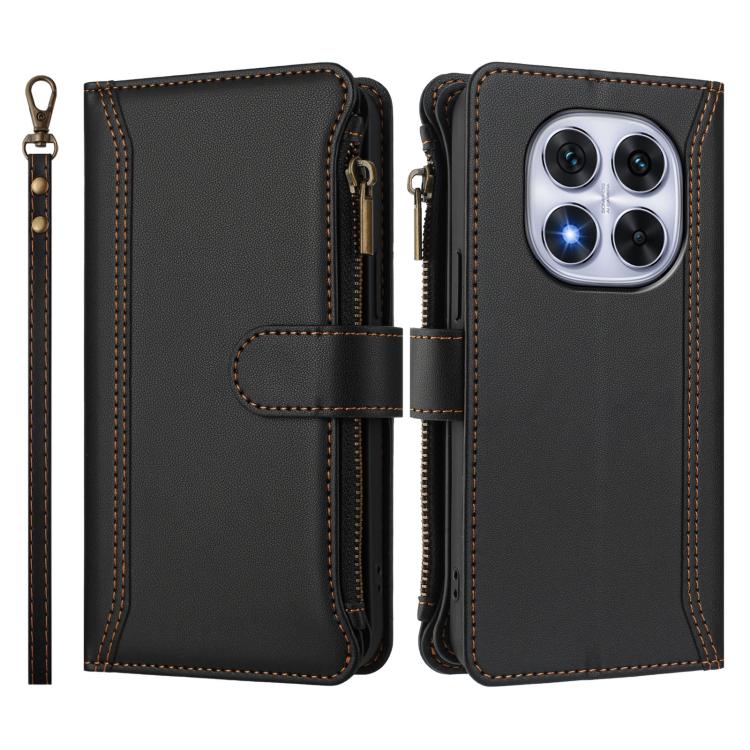 For Redmi Note 14 Pro 4G Magnetic Closure 9 Card Slots Zipper Leather Case with Hand Strap