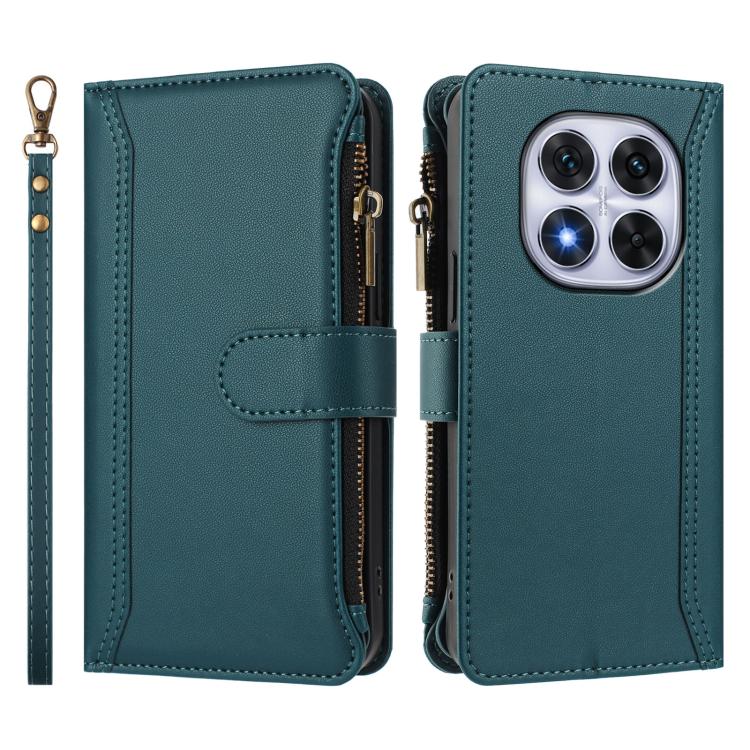 For Redmi Note 14 Pro 4G Magnetic Closure 9 Card Slots Zipper Leather Case with Hand Strap