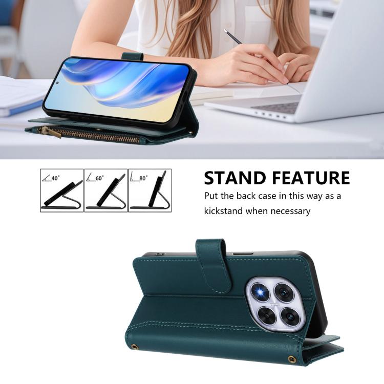 For Redmi Note 14 Pro 4G Magnetic Closure 9 Card Slots Zipper Leather Case with Hand Strap