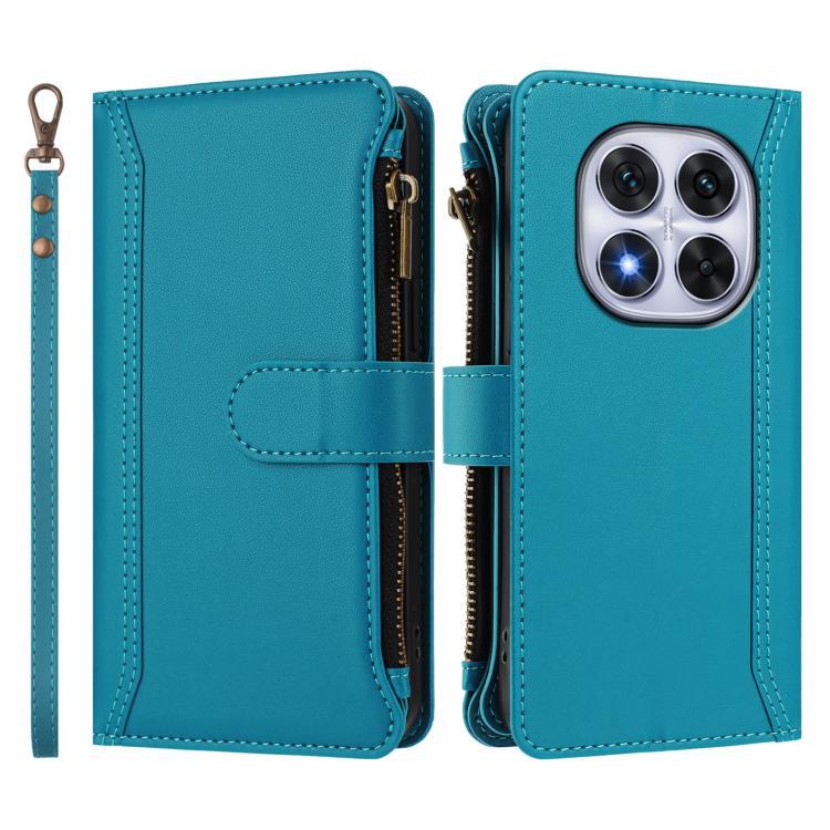 For Redmi Note 14 Pro 4G Magnetic Closure 9 Card Slots Zipper Leather Case with Hand Strap