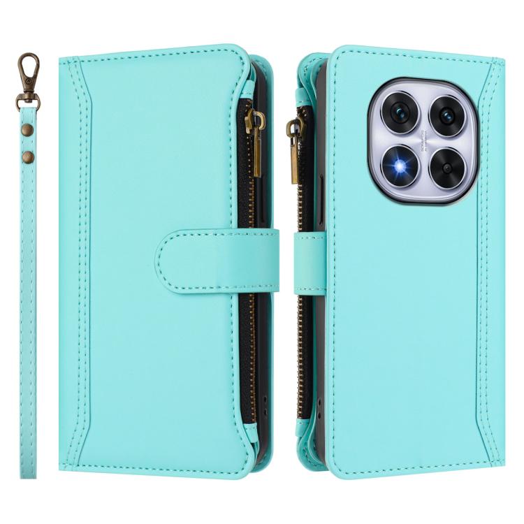 For Redmi Note 14 Pro 4G Magnetic Closure 9 Card Slots Zipper Leather Case with Hand Strap